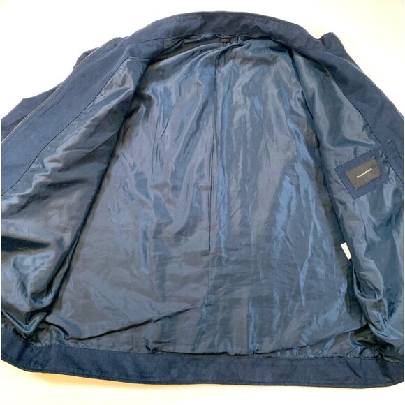 Banana Republic Jacket Mens XL Vegan Suede Microfiber Dark Navy Bomber Lined‎ - Picture 2 of 9